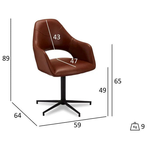 FURNHOUSE Luna Esszimmerstühle mit Armlehne 2er Set - Drehbar, Kunstleder Cognac Braun