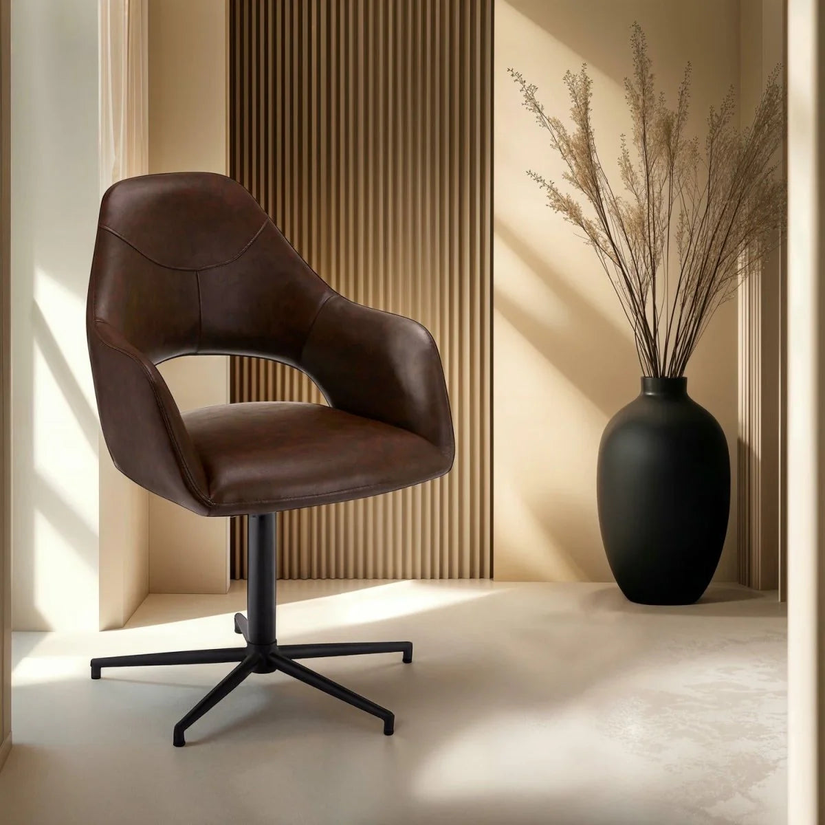 FURNHOUSE Luna Esszimmerstühle mit Armlehne 2er Set - Drehbar, Kunstleder Cognac Braun