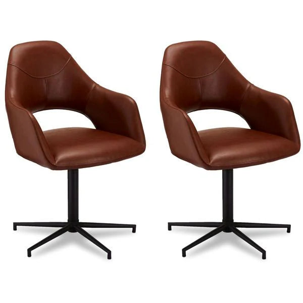 FURNHOUSE Luna Esszimmerstühle mit Armlehne 2er Set - Drehbar, Kunstleder Cognac Braun