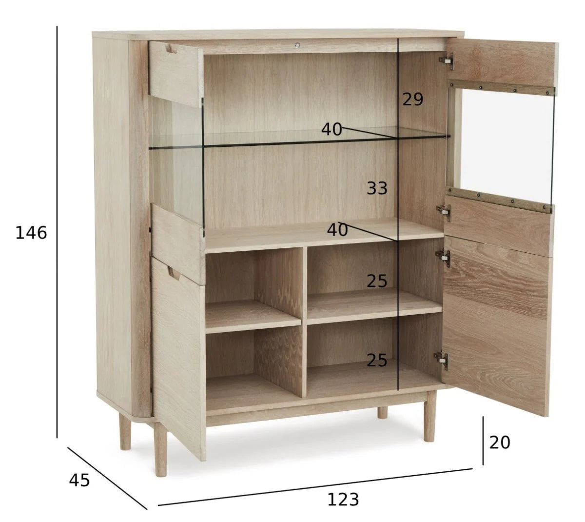 FURNHOUSE Nyborg Highboard mit LED-Beleuchtung - 123 cm breit - Eiche Weiß geöltes