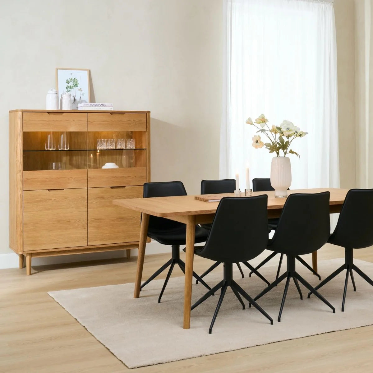 FURNHOUSE Nyborg Highboard mit LED-Beleuchtung - 123 cm breit - Wildeiche Natur