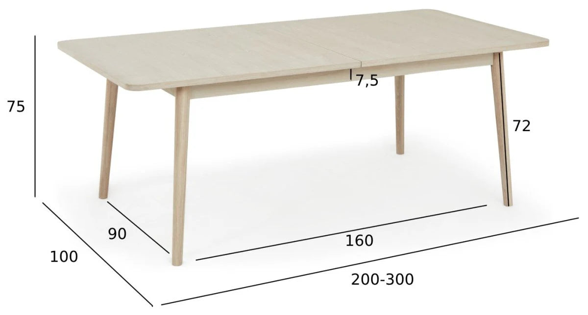 FURNHOUSE Nyborg Rechteckiger Esstisch 200x100 cm - Ausziehbar bis 300 cm - Eiche Weiß geöltes