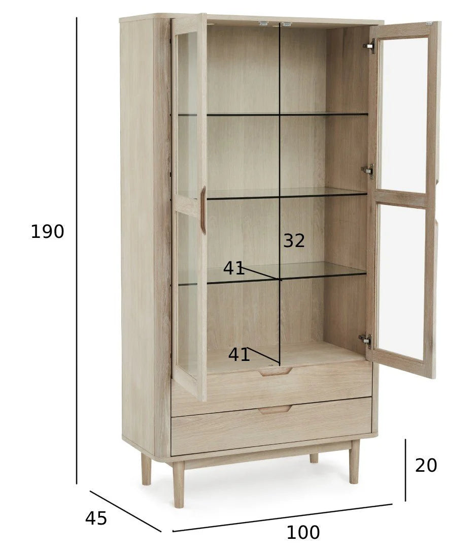 FURNHOUSE Nyborg Vitrine mit LED-Beleuchtung - 100 cm breit - Eiche Weiß geöltes
