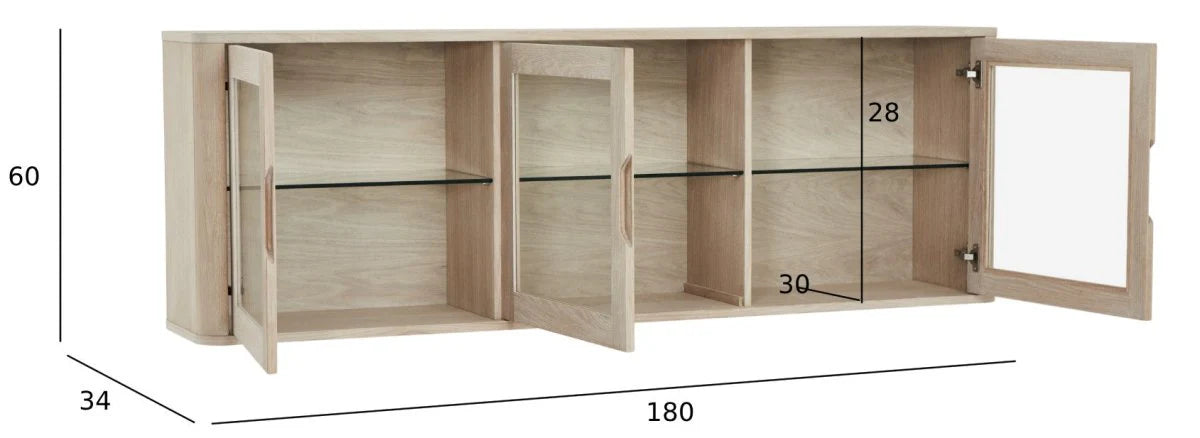 FURNHOUSE Nyborg Wandschrank mit LED-Beleuchtung - 180 cm breit - Eiche Weiß geöltes