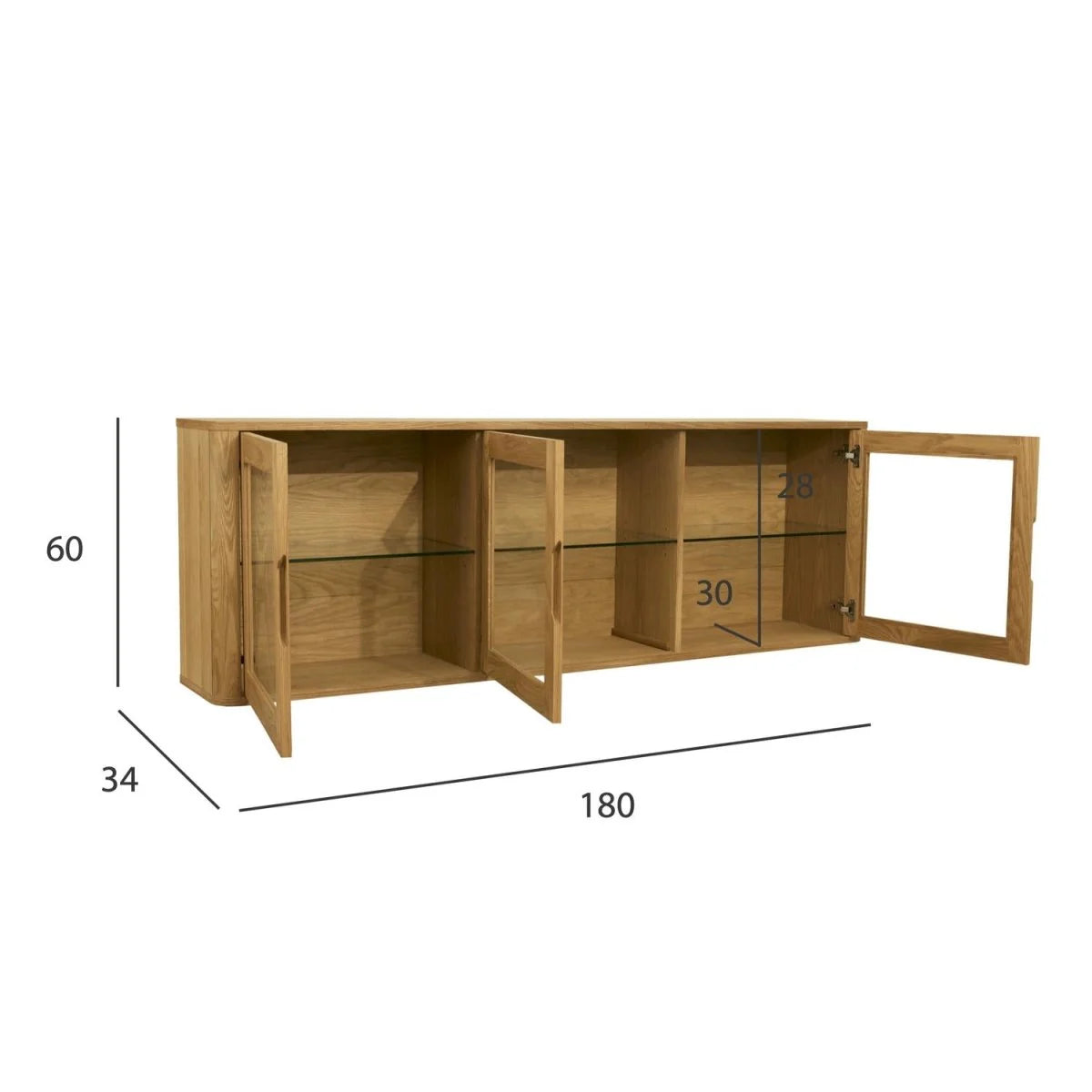 FURNHOUSE Nyborg Wandschrank mit LED-Beleuchtung - 180 cm breit - Wildeiche Natur