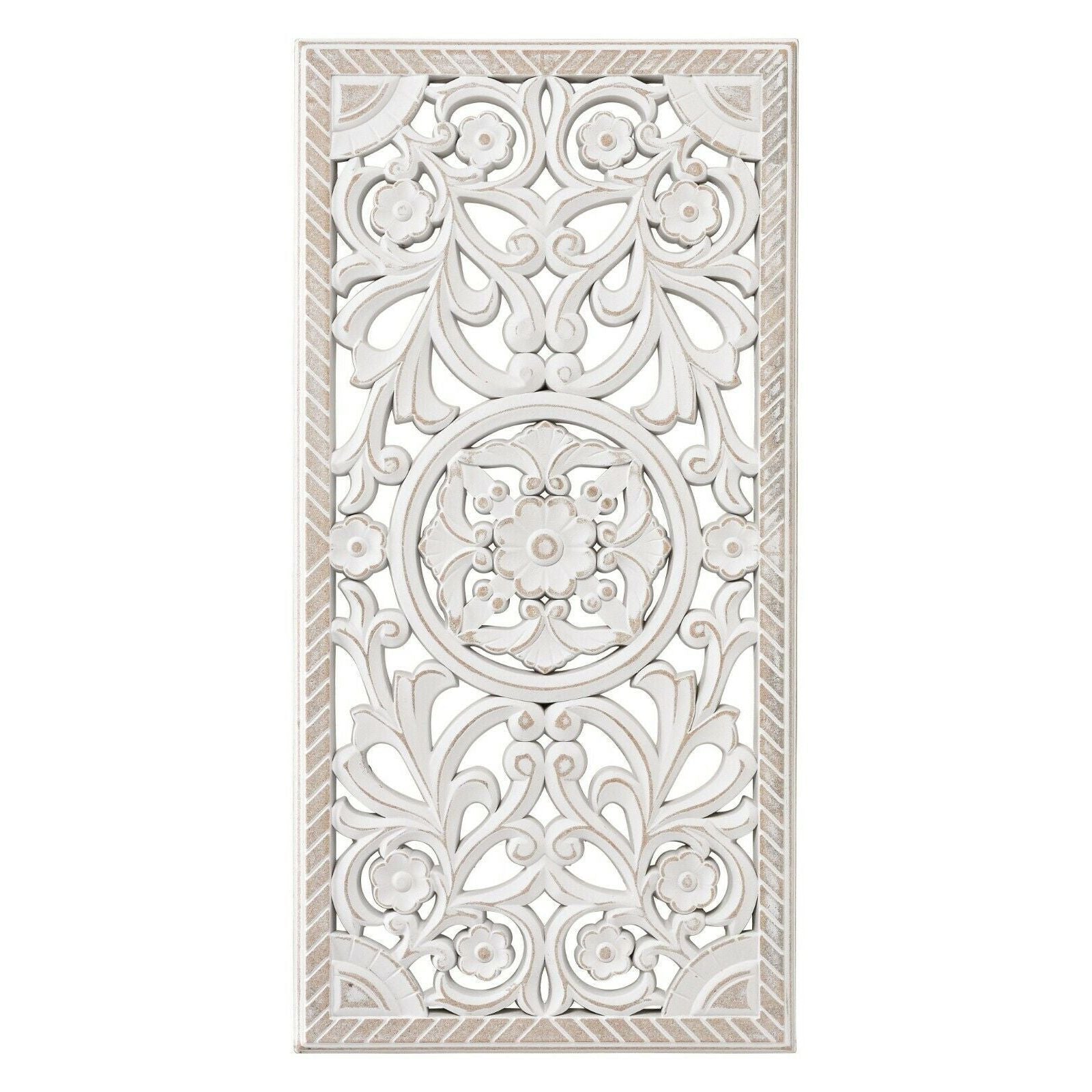 Ornament Holzbild Wandornament Holz shabby weiß Landhaus Dekoration Mandala Deko