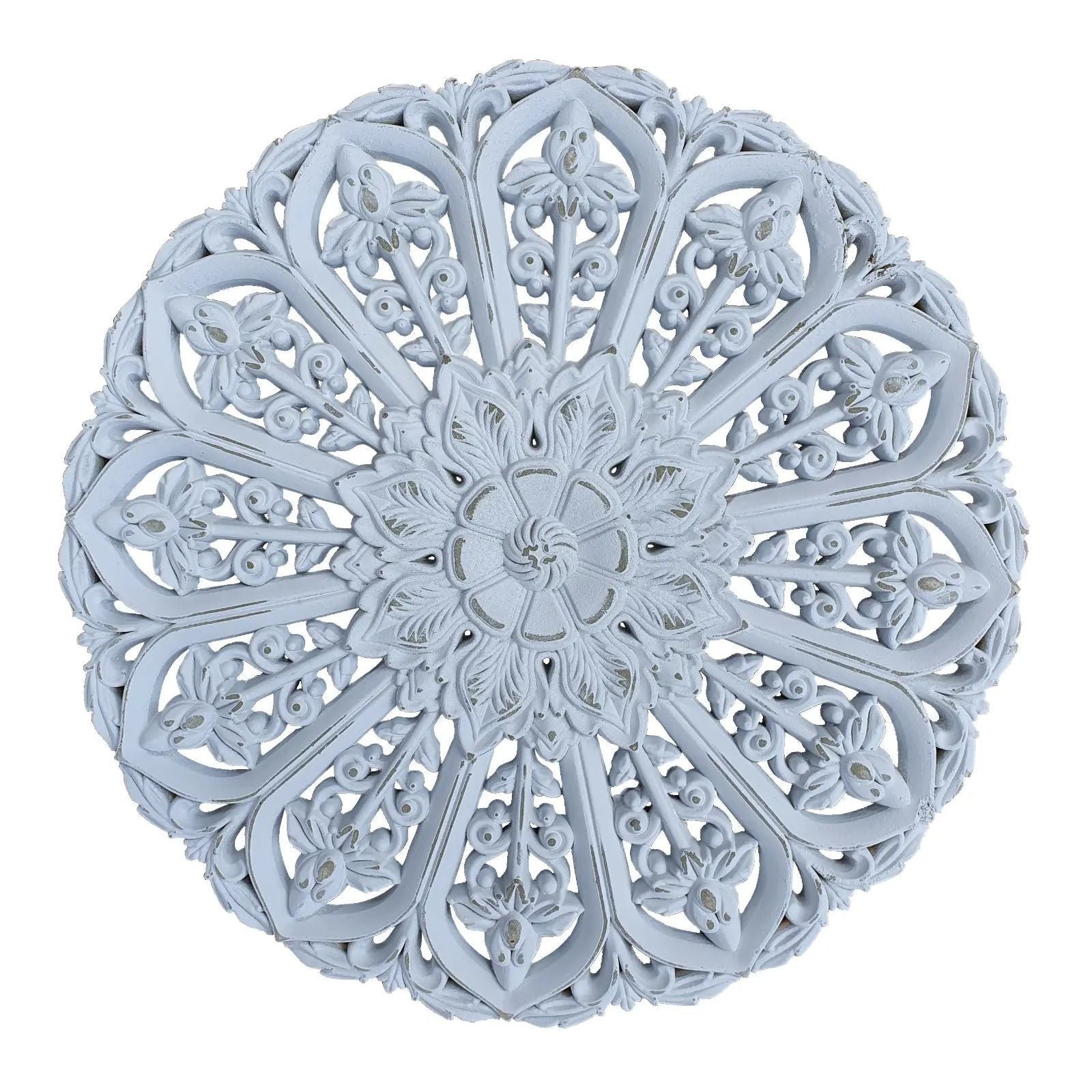 Ornament Holzbild Wandornament Holz shabby weiß Landhaus Dekoration Mandala Deko