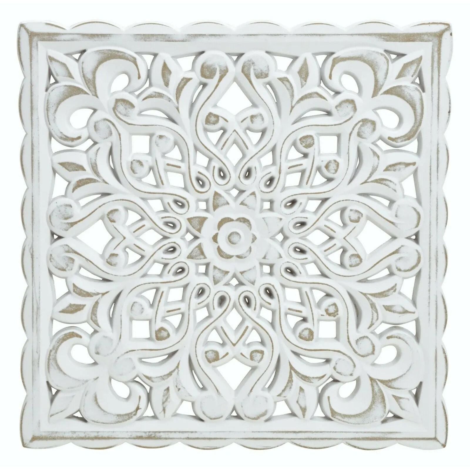 Ornament Holzbild Wandornament Holz shabby weiß Landhaus Dekoration Mandala Deko