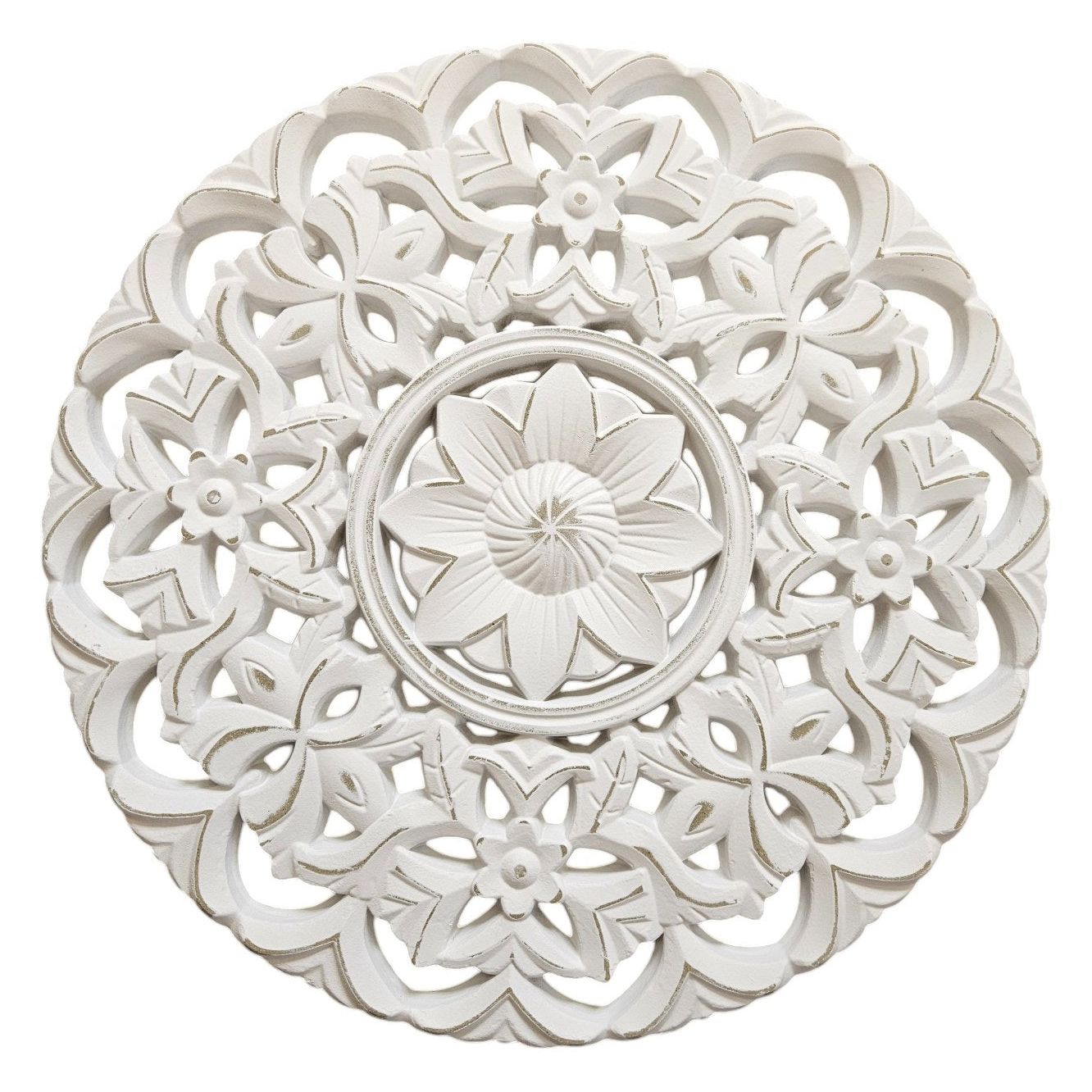 Ornament Holzbild Wandornament Holz shabby weiß Landhaus Dekoration Mandala Deko