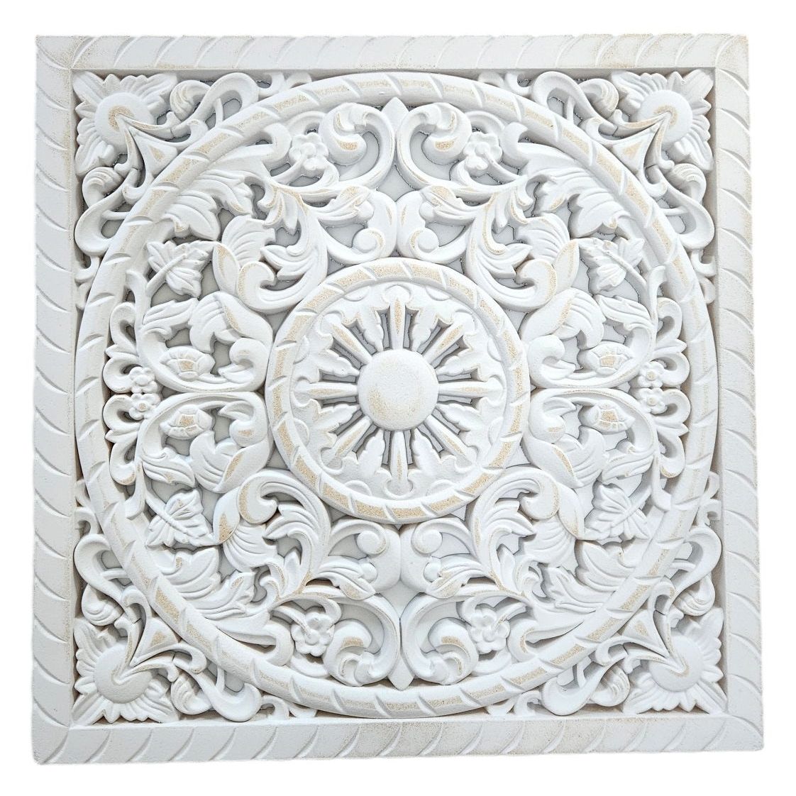 Ornament Holzbild Wandornament Holz shabby weiß Landhaus Dekoration Mandala Deko