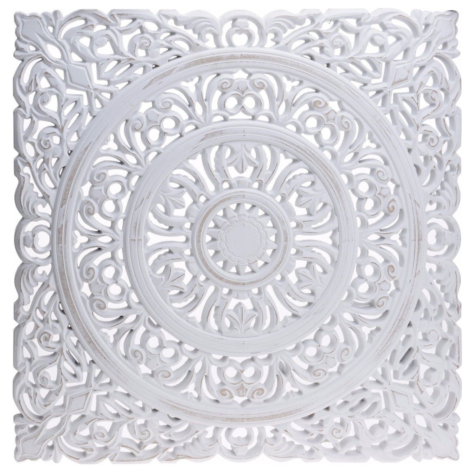 Ornament Holzbild Wandornament Holz shabby weiß Landhaus Dekoration Mandala Deko