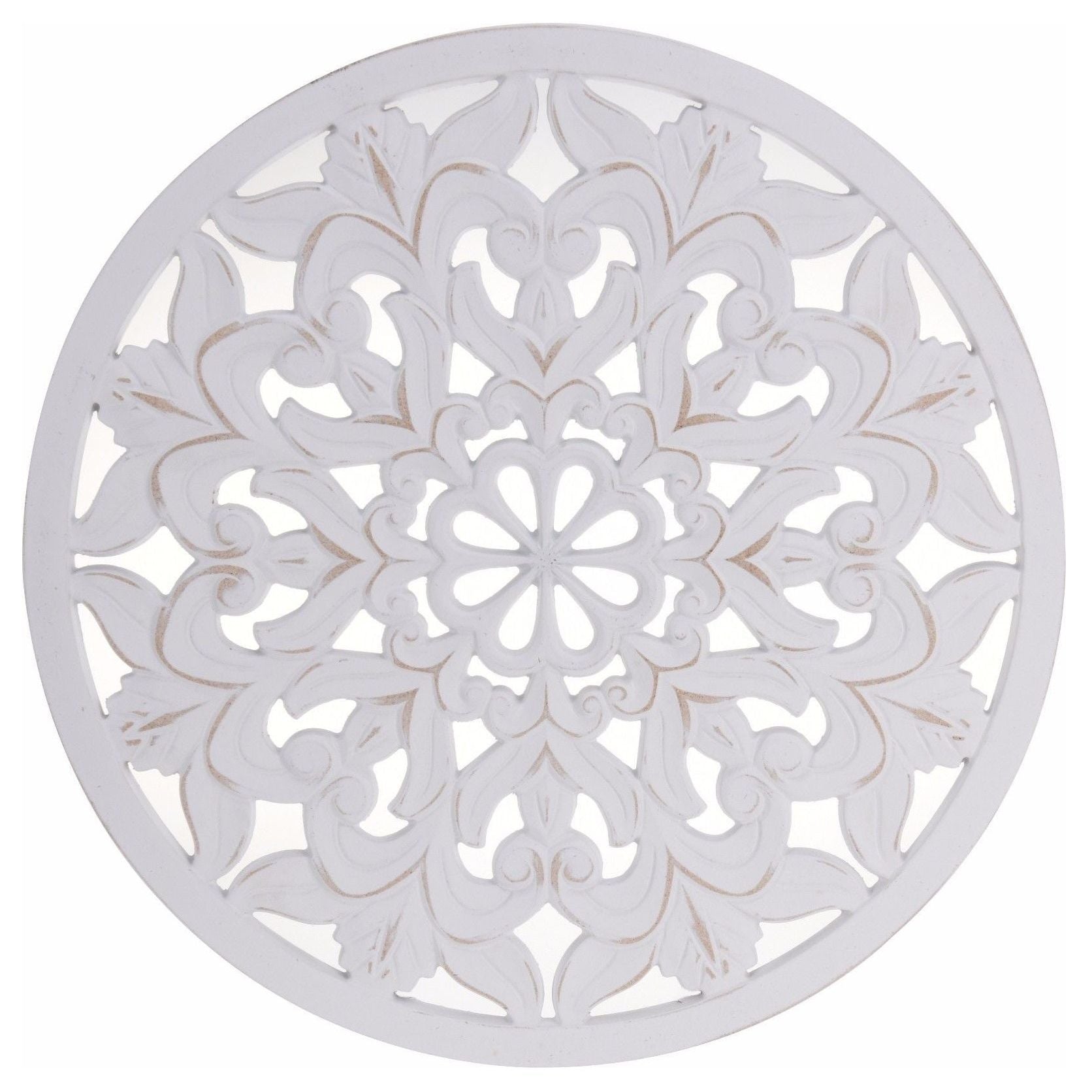Ornament Holzbild Wandornament Holz shabby weiß Landhaus Dekoration Mandala Deko