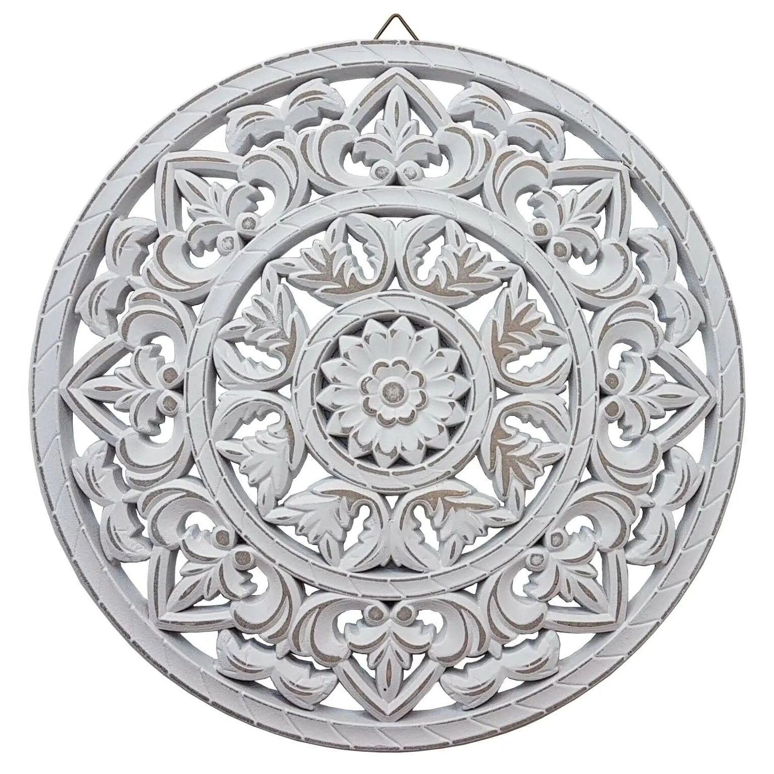 Ornament Holzbild Wandornament Holz shabby weiß Landhaus Dekoration Mandala Deko