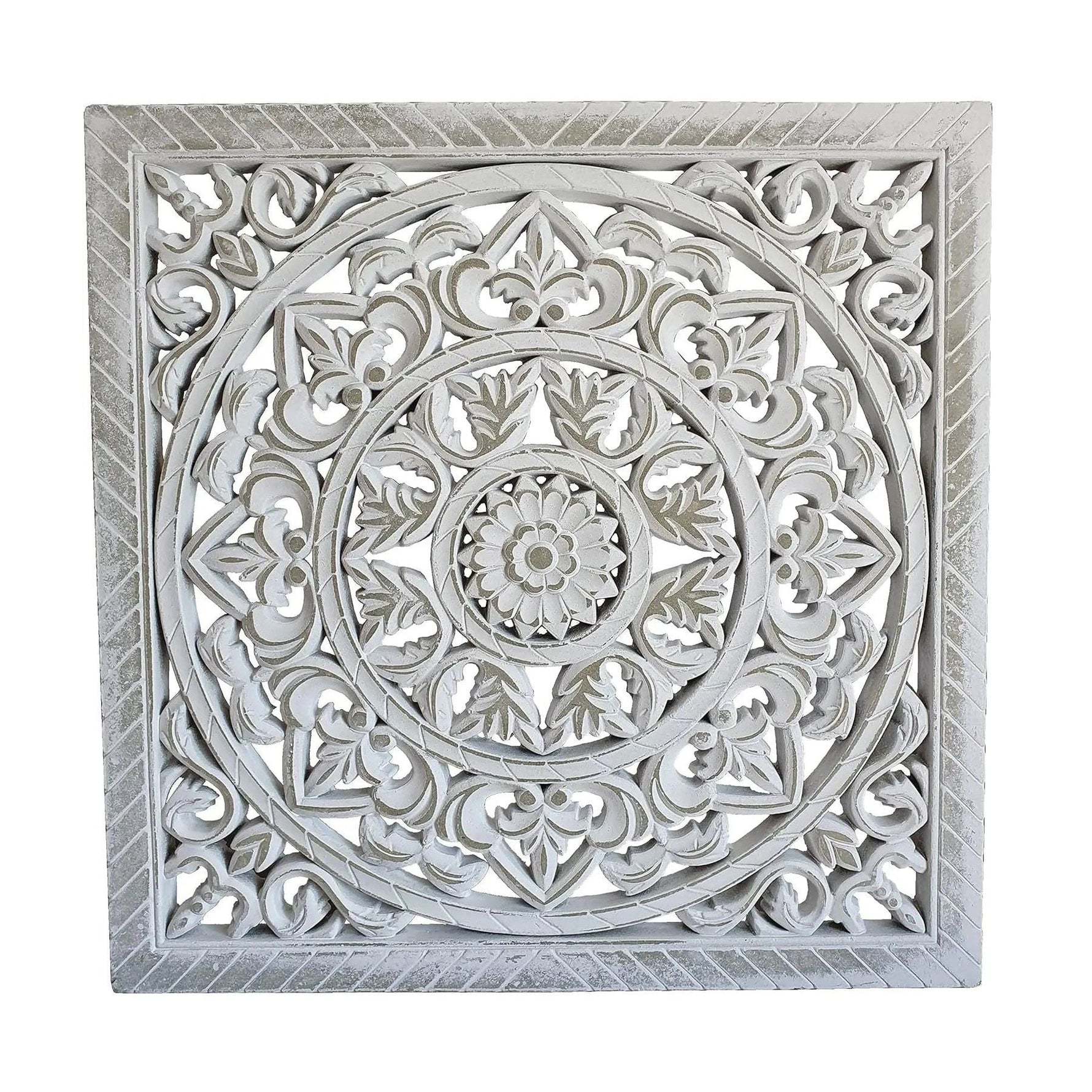 Ornament Holzbild Wandornament Holz shabby weiß Landhaus Dekoration Mandala Deko