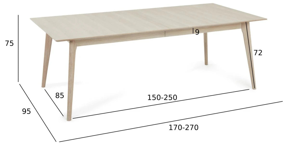 FURNHOUSE Porto Rechteckiger Esstisch 170x95 cm - Ausziehbar bis 270 cm - Eiche Weiß geöltes