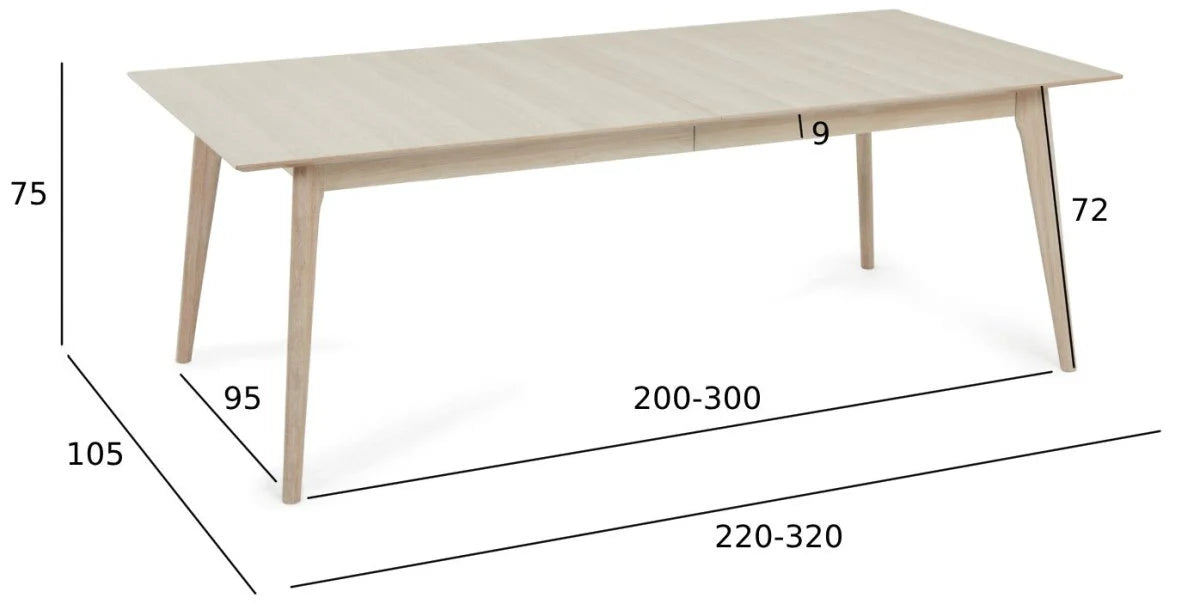 FURNHOUSE Porto Rechteckiger Esstisch 220x105 cm - Ausziehbar bis 320 cm - Eiche Weiß geöltes