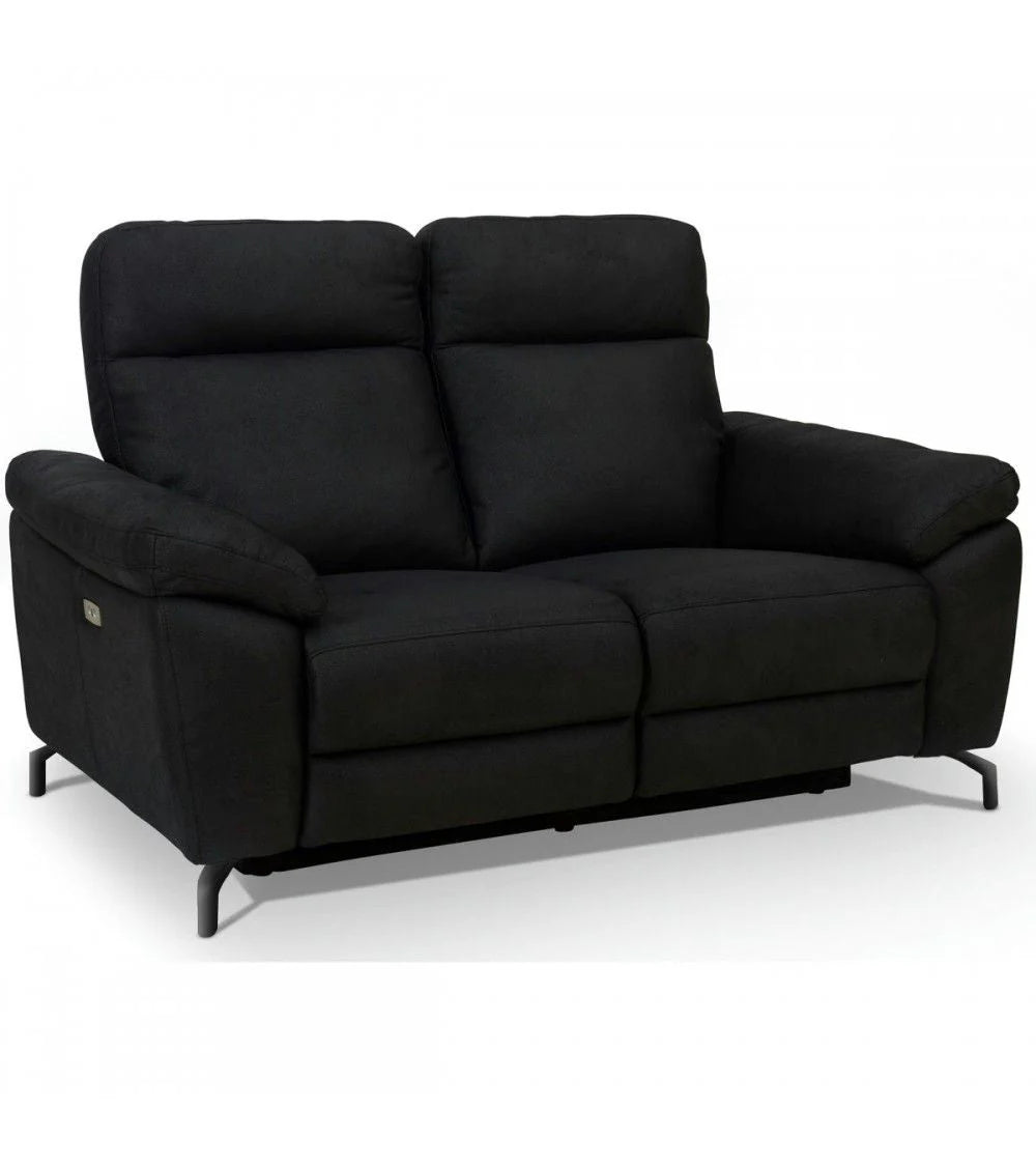 FURNHOUSE Selesta 2-Sitzer Sofa – mit Elektrische Relaxfunktion, USB - Stoffbezug Schwarz