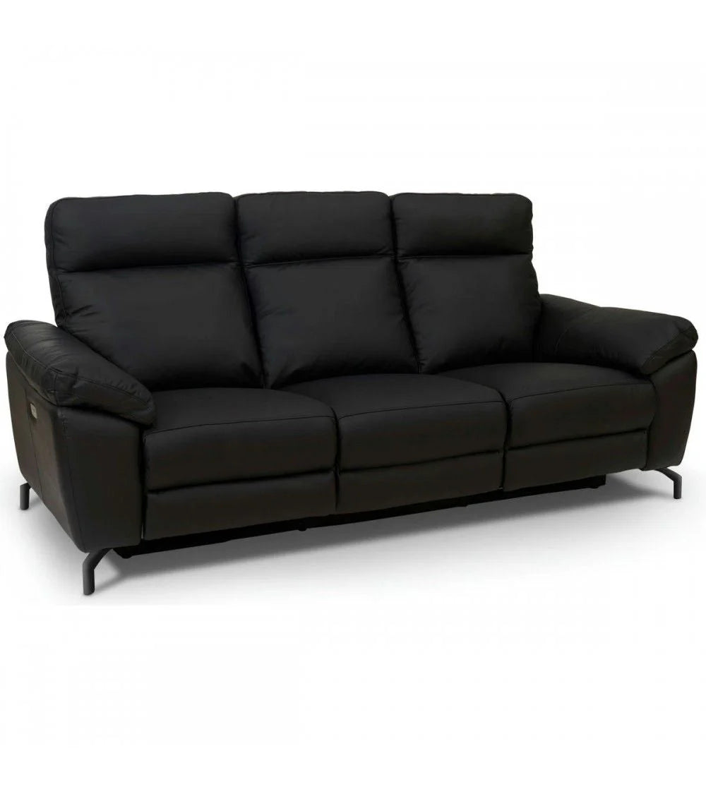 FURNHOUSE Selesta 3-Sitzer Sofa – mit Elektrische Relaxfunktion, USB - Echtleder Schwarz