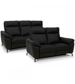 FURNHOUSE Selesta 3-Sitzer Sofa – mit Elektrische Relaxfunktion, USB - Echtleder Schwarz