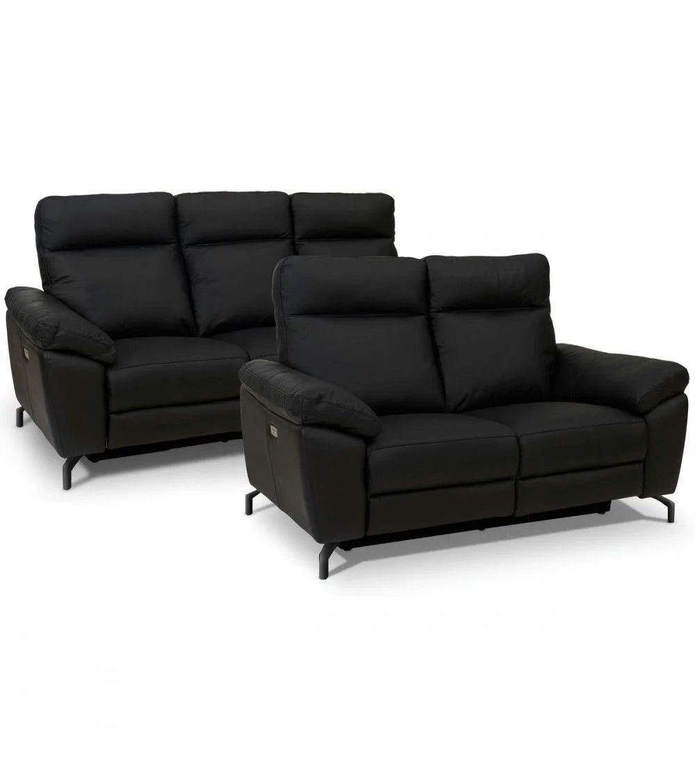 FURNHOUSE Selesta 3-Sitzer Sofa – mit Elektrische Relaxfunktion, USB - Echtleder Schwarz