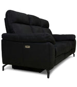 FURNHOUSE Selesta 3-Sitzer Sofa – mit Elektrische Relaxfunktion, USB - Stoffbezug Schwarz