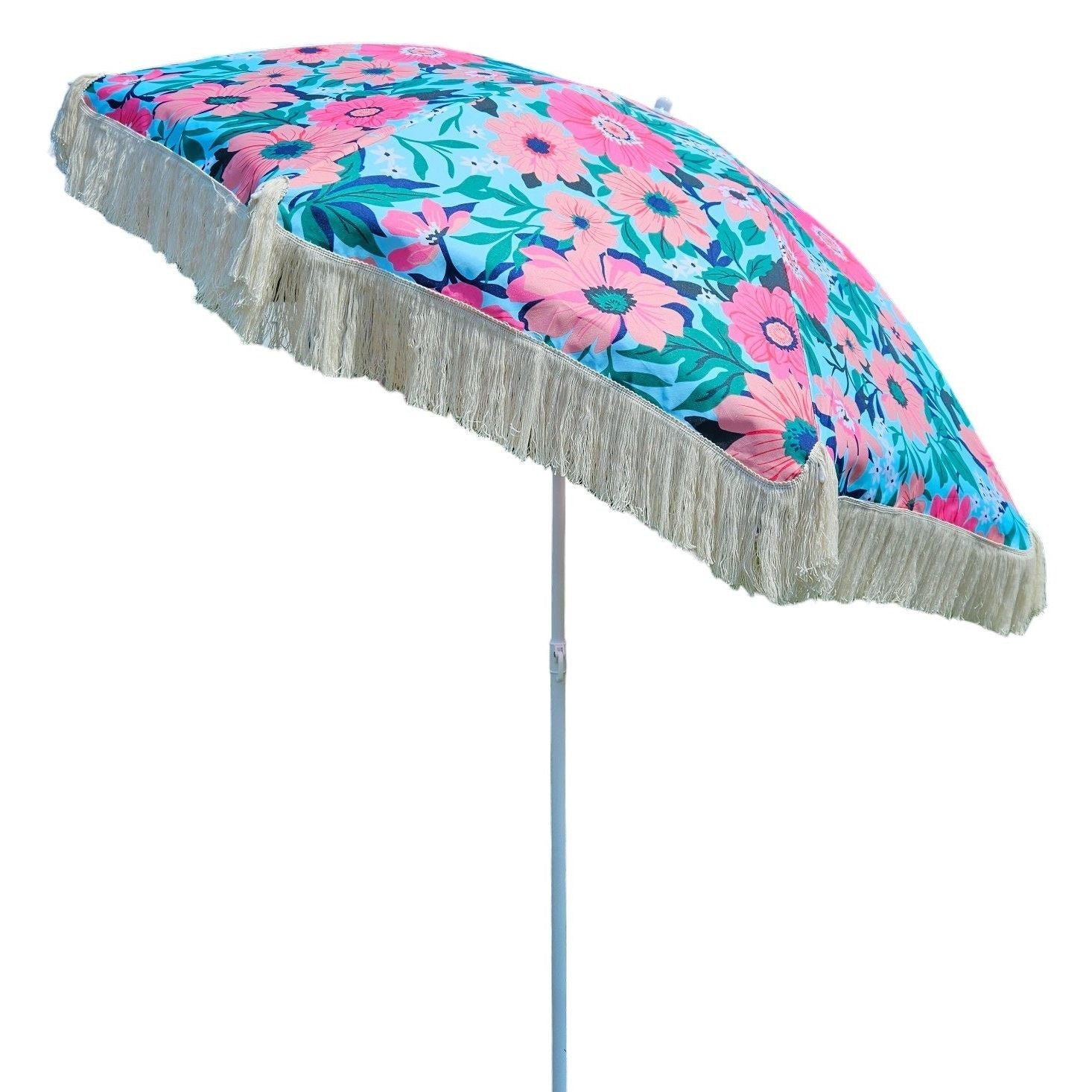 Sonnenschirm Strandschirm Schirm UV Schutz mit Tasche Fransen Blumen Ø 155 cm