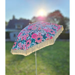Sonnenschirm Strandschirm Schirm UV Schutz mit Tasche Fransen Blumen Ø 155 cm
