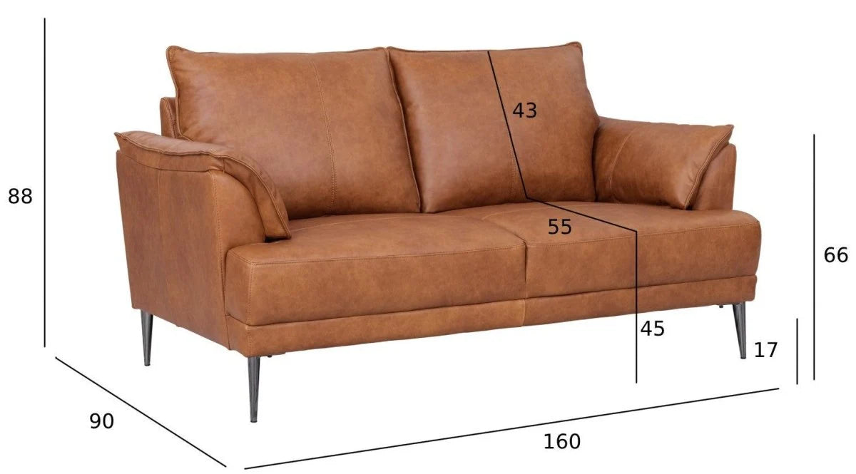 FURNHOUSE Soul 2-Sitzer Ledersofa - Echtleder Cognac Braun