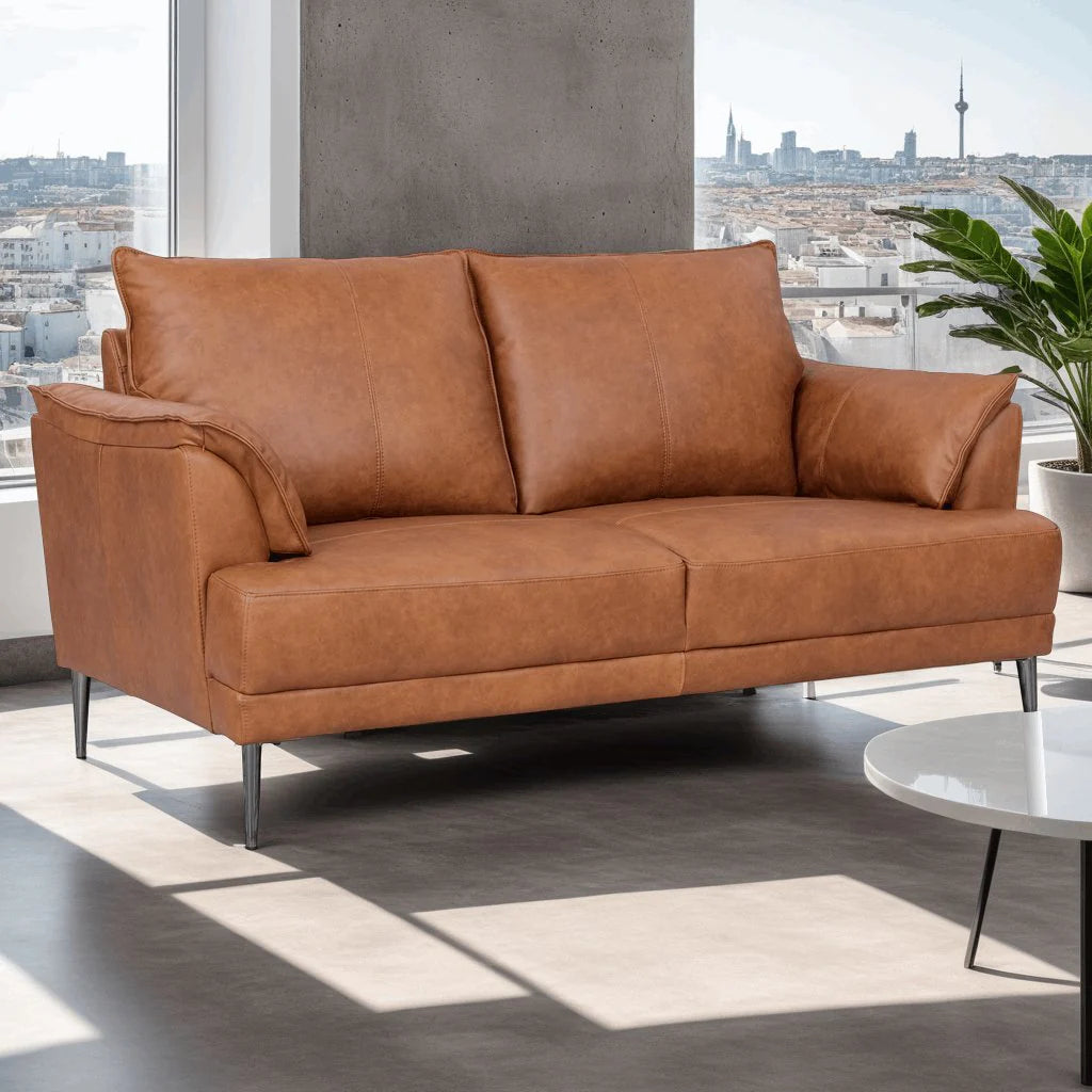FURNHOUSE Soul 2-Sitzer Ledersofa - Echtleder Cognac Braun