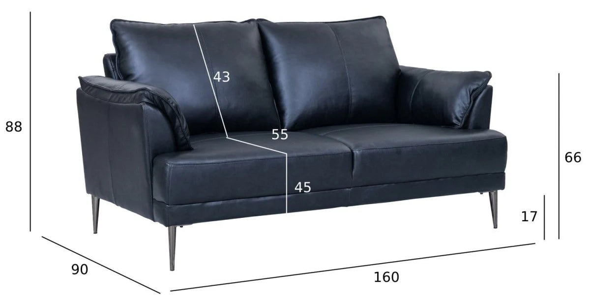 FURNHOUSE Soul 2-Sitzer Ledersofa - Echtleder Schwarz