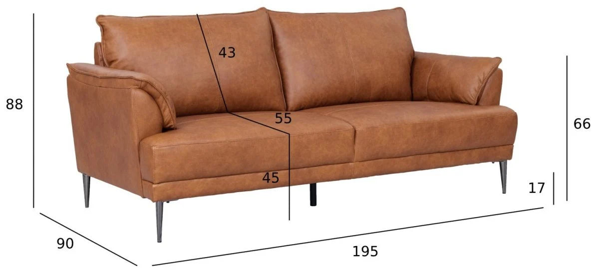 FURNHOUSE Soul 3-Sitzer Ledersofa - Echtleder Cognac Braun