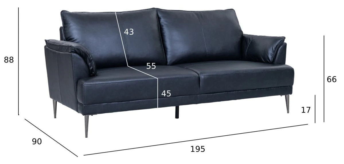 FURNHOUSE Soul 3-Sitzer Ledersofa - Echtleder Schwarz