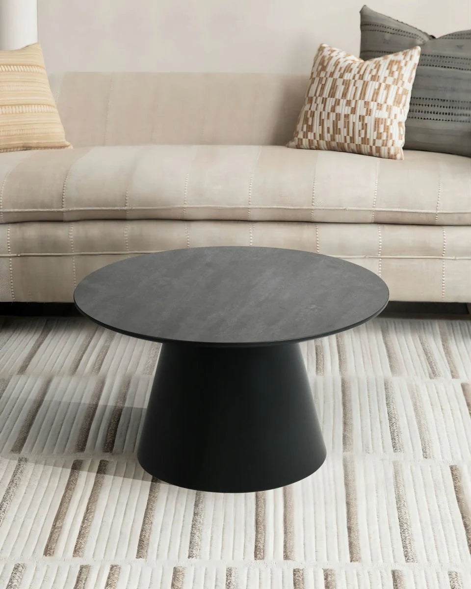 FURNHOUSE Tango Couchtisch Rund ø60 cm - Marmoroptik Dunkelgrau