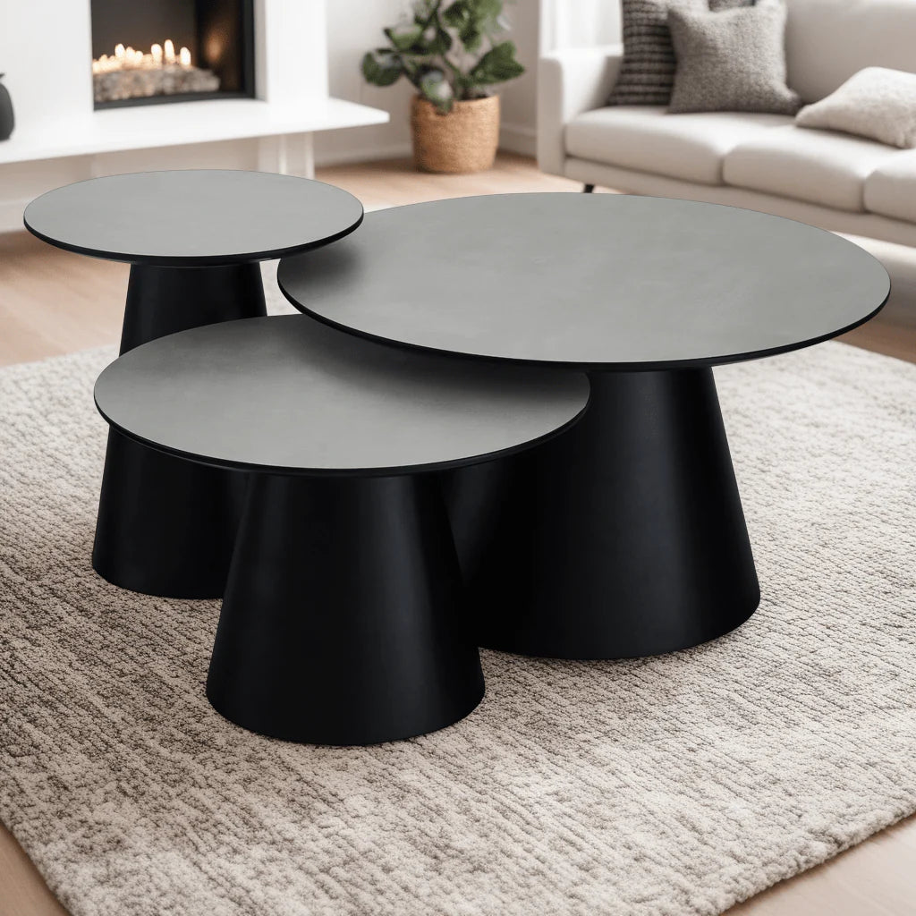 FURNHOUSE Tango Couchtisch Rund ø60 cm - Marmoroptik Hellgrau