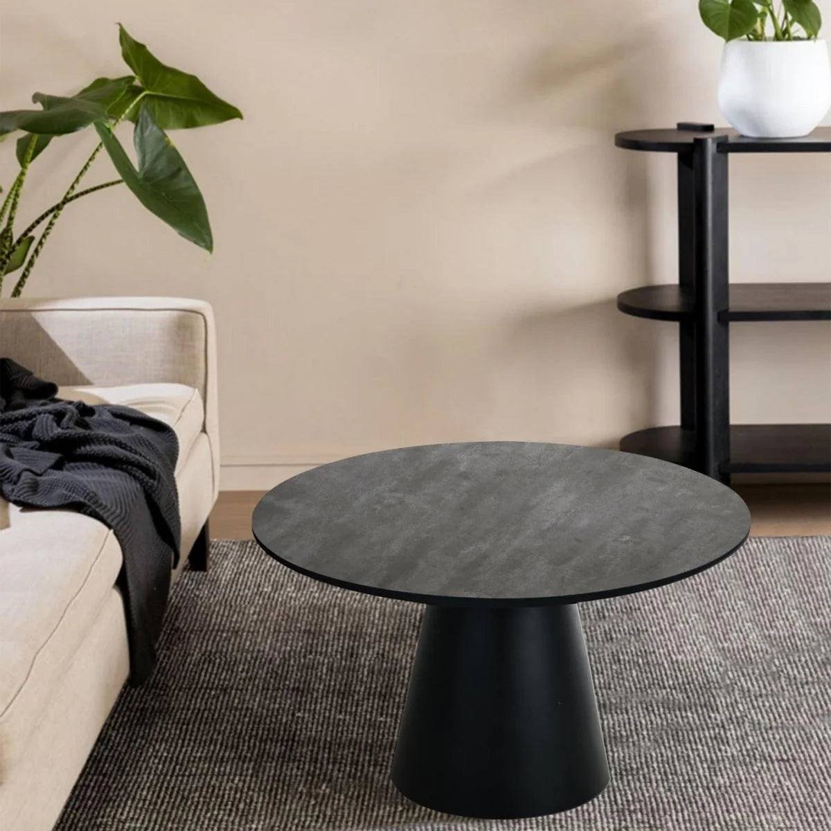 FURNHOUSE Tango Couchtisch Rund ø80 cm - Marmoroptik Dunkelgrau