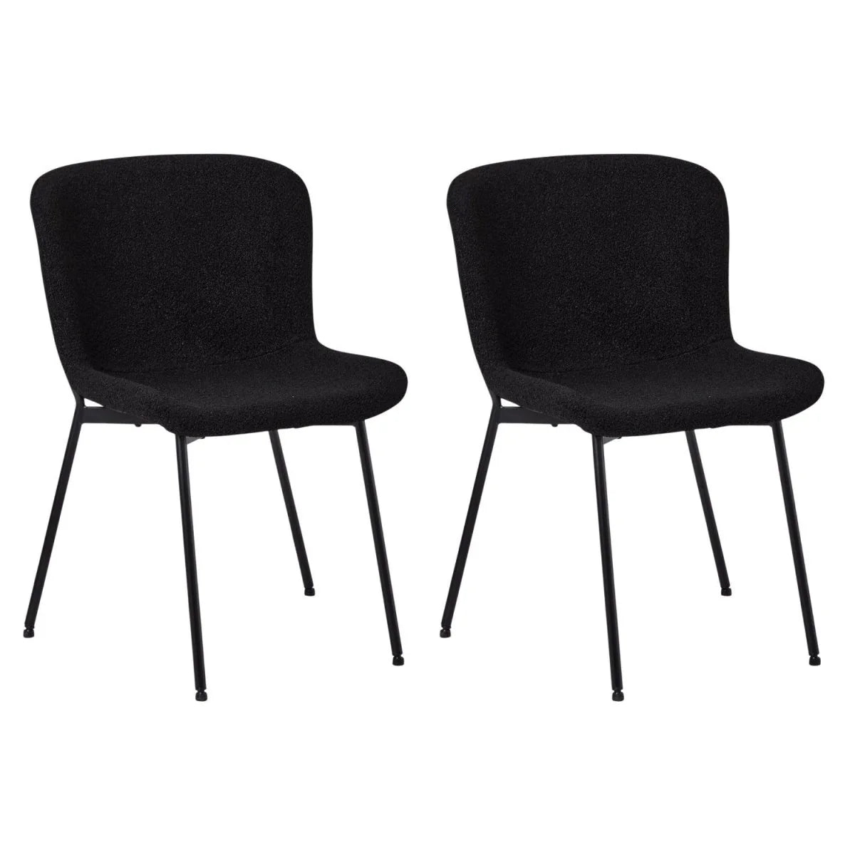 FURNHOUSE Teddy Esszimmerstühle 2er Set - Bouclé-Stoff Schwarz