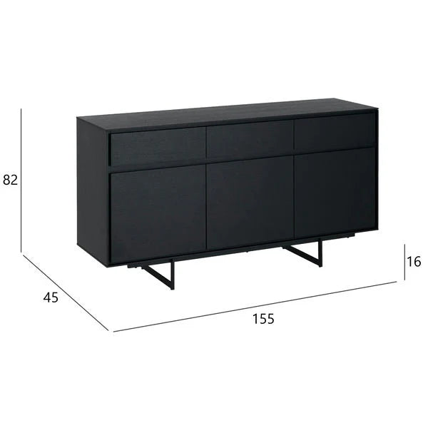 FURNHOUSE Tokyo Sideboard mit 3 Türen - 155 cm breit - Eiche Schwarz