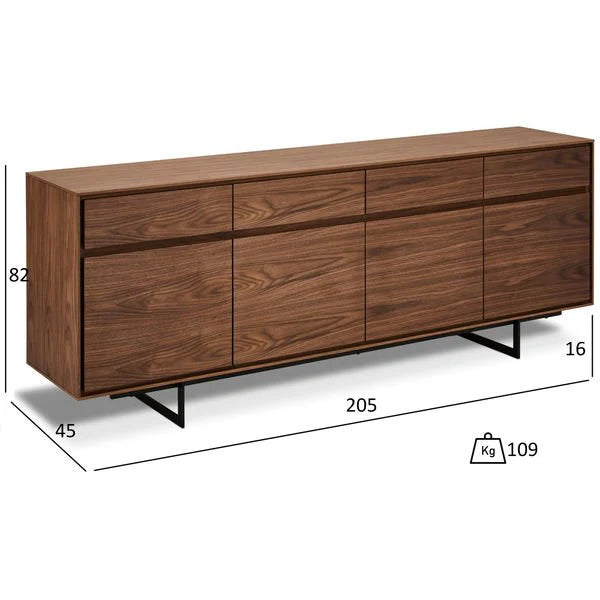 FURNHOUSE Tokyo Sideboard mit 4 Türen - 205 cm breit - Amerikanische Walnuss