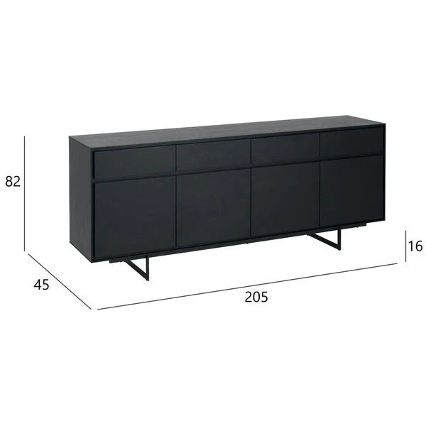 FURNHOUSE Tokyo Sideboard mit 4 Türen - 205 cm breit - Eiche Schwarz