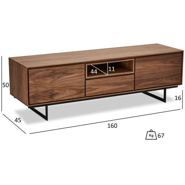 FURNHOUSE Tokyo TV-Tisch mit 2 Türen - 160 cm breit - Amerikanische Walnuss