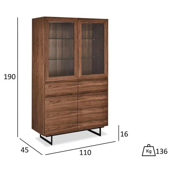 FURNHOUSE Tokyo Vitrine mit LED-Beleuchtung - 110 cm breit - Amerikanische Walnuss