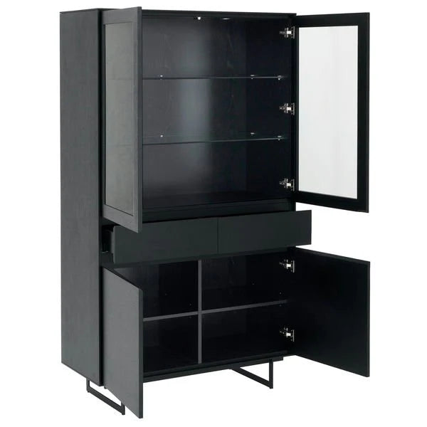 FURNHOUSE Tokyo Vitrine mit LED-Beleuchtung - 110 cm breit - Eiche Schwarz